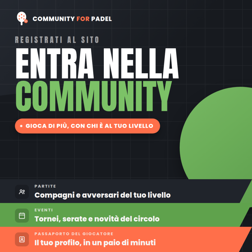 Entra nella Community For Padel: registrati al sito